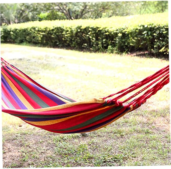 Milisten Canvas Striped Outdoor Camping Hammock Swing Chair 190x85cm Portable Hanging Chair for Patio Garden Backyard Travel with Rainbow Color