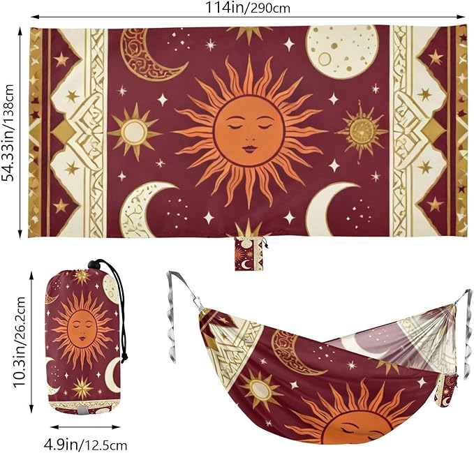 Sun Moon Stars Pattern Camping Hammocks Fabric Hammock for Outside Patio Backyard Poolside