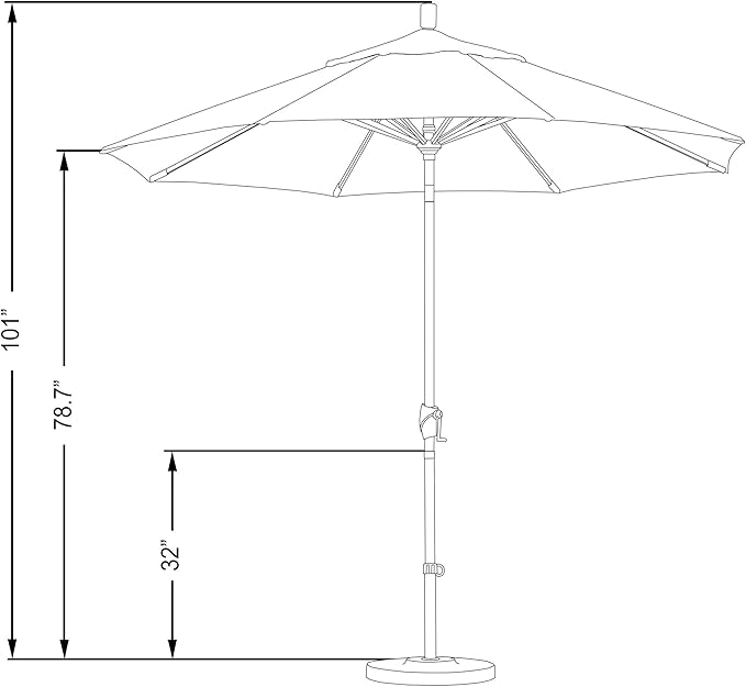 California Umbrella 9' Round Aluminum Market Umbrella, Crank Lift, Push Button Tilt, Black Pole, Sunbrella Dolce Mango