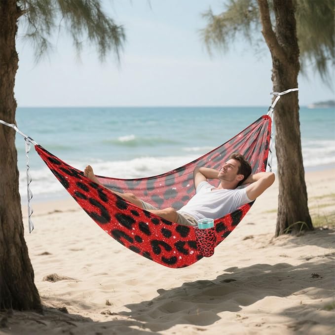 Fake Glitter Leopard Print Red 330lb Capacity Camping Hammock with Portabl Carry Bag Hanging Hammock for Indoor Outdoor Patio hamaca para Camping 0 a 24 Meses