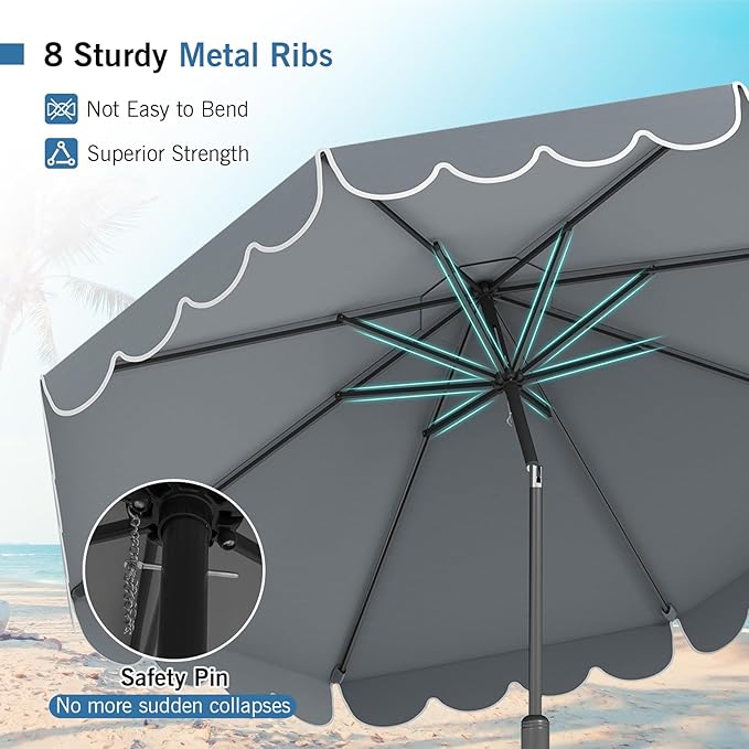 RELAX4LIFE 10 FT Scalloped Patio Umbrella, Market Table Umbrella with Push Button Tilt, Crank, 8 Sturdy Metal Ribs, Vented Top, Sun-Protective Ruffled Canopy, Heavy-duty Outdoor Parasol for Garden Poolside Deck