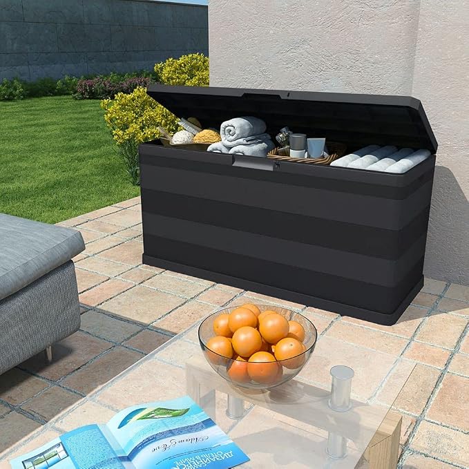 （Fast delivery） Garden Storage Box Indoor/Outdoor Storage Container and Gardening Tools - Store Items on Patio, Garage, Yard.Black 46.1"x17.7"x22"