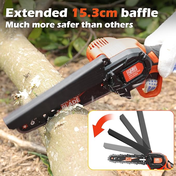 6 Inch Mini Chainsaw Cordless, Portable Electric Chainsaw, for Wood Cutting, Tree Trimming, Courtyard, Household, and Garden Orange