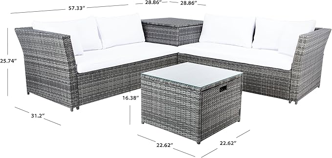SAFAVIEH Outdoor Collection Helga Grey Brown/White Wicker Conversation Patio Set