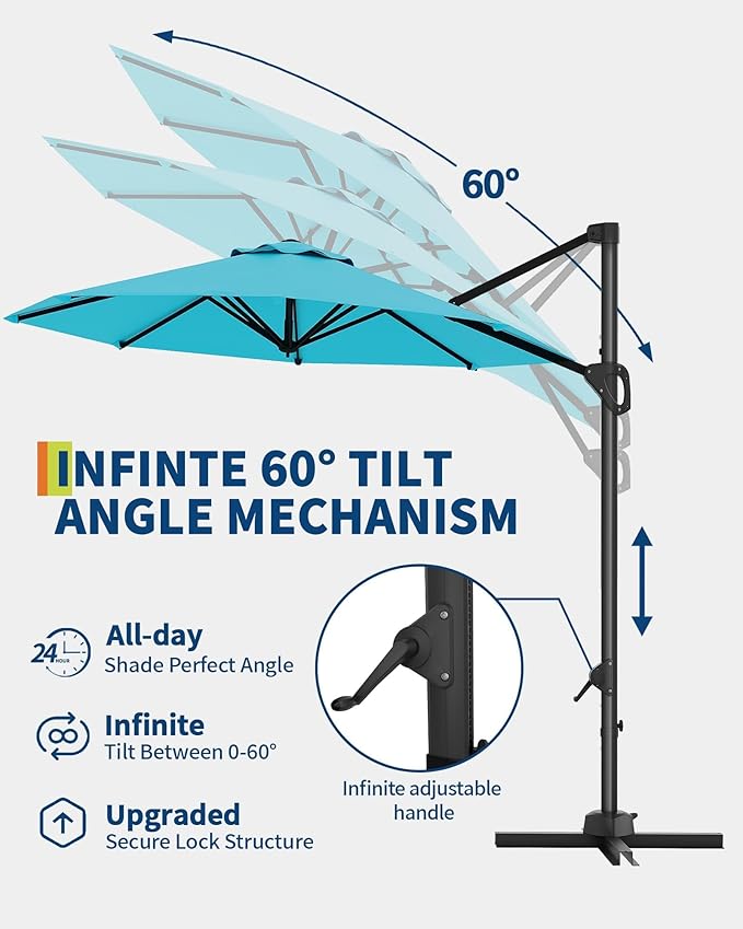 GarveeLife 10FT Patio Umbrella Outdoor Large Cantilever Umbrella Market Sun Shade Windproof Offset Umbrella with 360-Degree Rotation for Garden Deck Pool Patio
