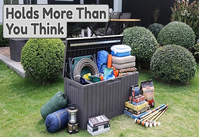 100 Gallon Large Deck Box, Premium Wicker Style Imitation Rattan Waterproof Outdoor Storage for Patio Furniture Cushions, Garden Tools & Pool Accessories, Lockable UV Resistant,100 gal / 380L
