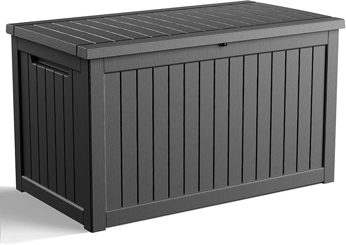 280 Gallon Waterproof Outdoor Storage Box, UV Resistant Resin Deck Box with Hydraulic Rod for Reinforced Stability, Perfect for Patio, Garden, and Pool（Black，280 Gallon）