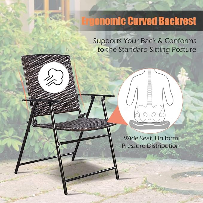S AFSTAR 5 Pieces Patio Dining Set, 4 Folding Chairs with Table, Portable Wicker Chairs Furniture Set for Outdoor Garden Backyard (4 Chairs w/ 28''H Classic Round Table)