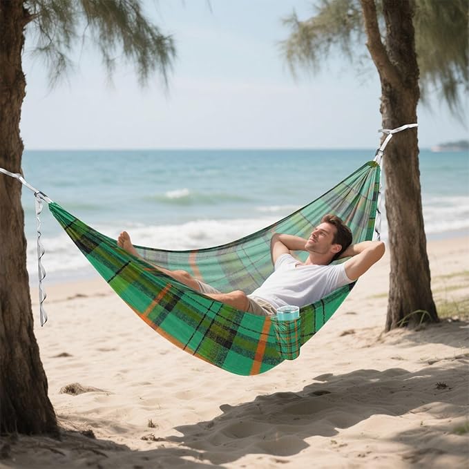Retro Buffalo Plaid Checked Green 330lb Capacity Camping Hammocks Cloth Hammock for Outside Patio Garden hamaca con soporte para adultos