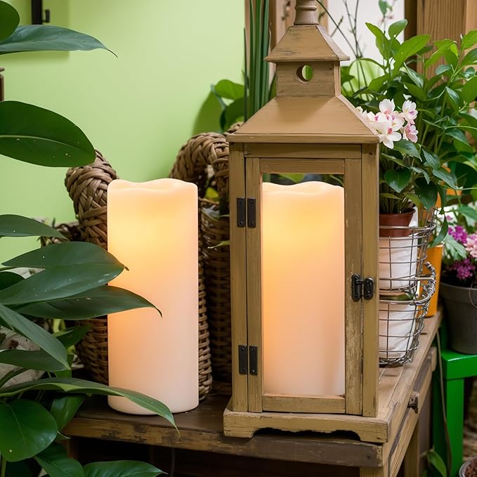 GenSwin Waterproof Outdoor Flameless Candles Battery Operated with Remote Timer, 4" x 8" Large LED Pillar Candles Flickering for Indoor Outdoor Lanterns, Long-Lasting, Waterproof (White, Set of 2)