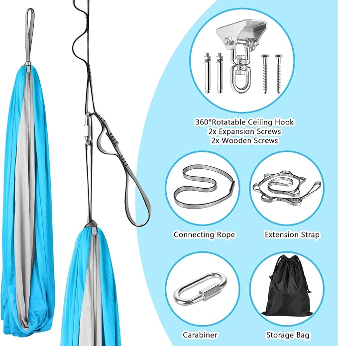 Yoga Swing for Kids Hammock Children Hangin Indoor Outdoor Autism Aspergers,ADHD Kids Hangin Therapy Swing 90inch x 59inch (Hardware Included) Sky Blue and Gray