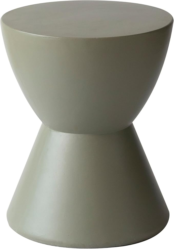 LeisureMod Loft Series Moss Grey Fiberstone Side Table - Modern Hourglass Round Pedestal - 18-inch Weather-Resistant Accent for Outdoor Patio and Indoor Living Room Decor