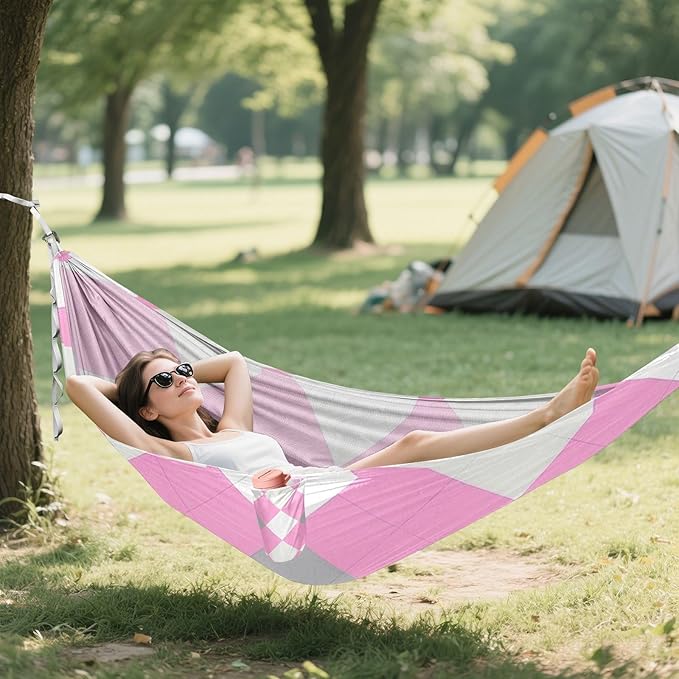 Magenta Checkered Rhombus Plaid 330lb Capacity Outdoor Hammocks with Portabl Carry Bag Backyard Hammock for Indoor Outdoor Patio hamaca para adultos