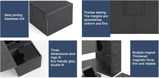 SUNGOOYUE Card Deck Box, PU Leather Game Card Storage Box with 3 Drawers and Magnetic Closure, for Holding Over 200 Cards Sports Cards (Black)