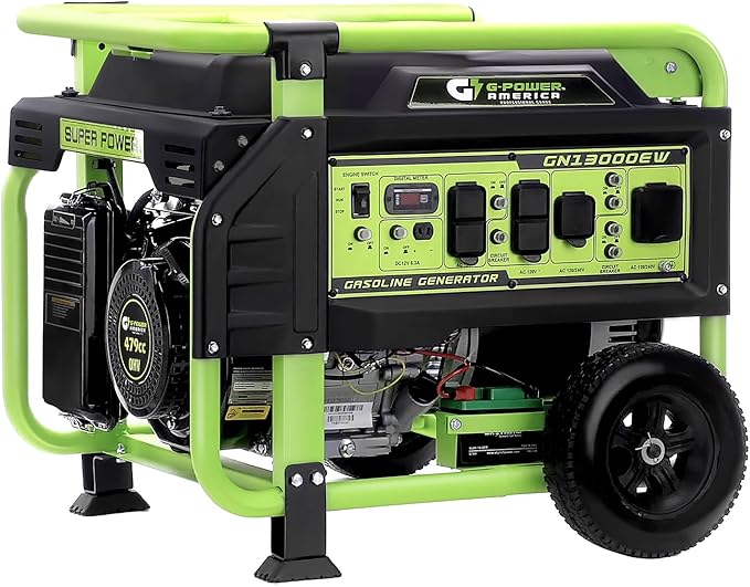Green-Power America Portable Generator 13000 Watt,Gasoline Powered,Recoil/Electric Start, 12V-8.3A Charging Outlets, Home Back Up & RV Ready