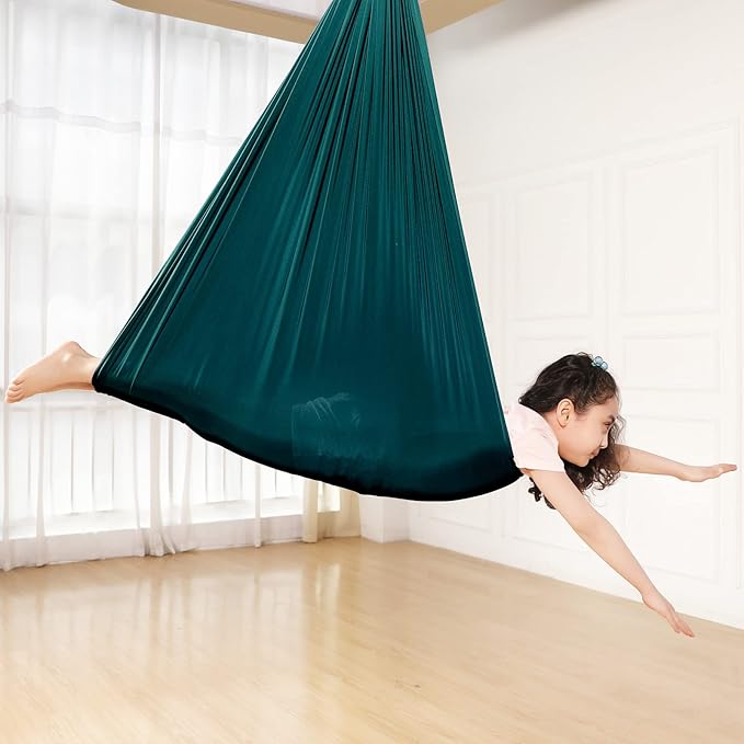Kids Sensory Therapy Swing Hammock Children's Swing Hammock Indoor Elastic Cuddle Pod Swing for Autism Boys Girls with ADHD SPD Asperger's Sensory Integration Special Needs (Green)