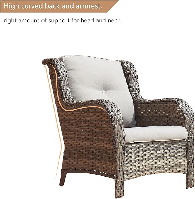 Rilyson Outdoor Patio Wicker Furniture Set - 5 Piece Rattan Patio Conversation Sectional Sofa Set with 1 Couch,2 Armchairs,2 Ottomans for Porch Deck Garden(Mixed Grey/Grey)