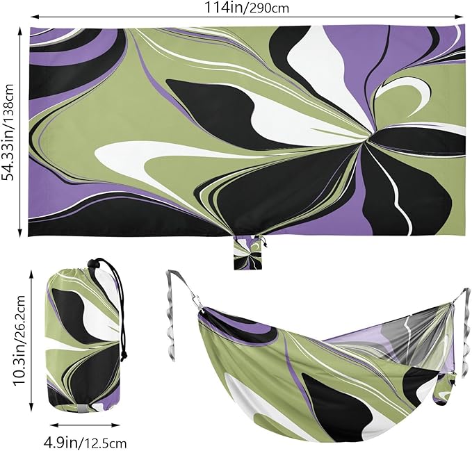 Qilmy Unique Pattern Camping Hammock Single – 330 lbs Capacity, Lightweight with Tree Straps & Carabiners, Portable for Hiking, Travel, Backpacking