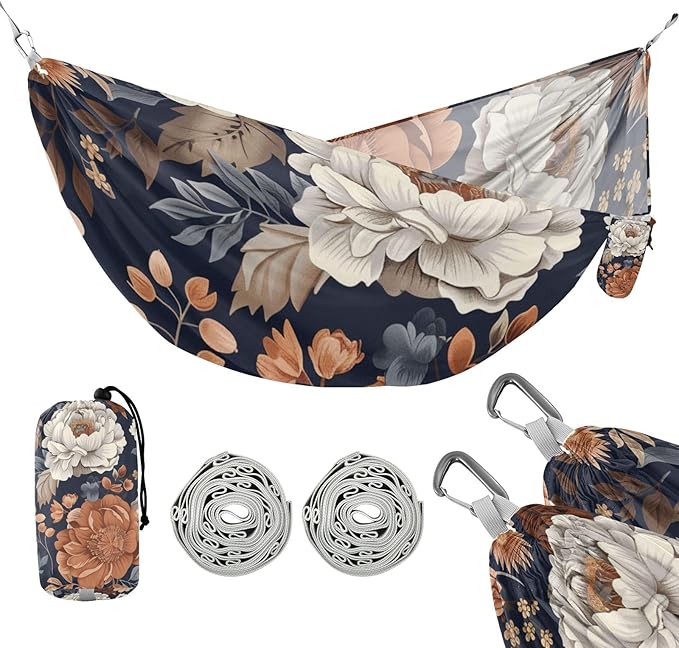 Brown White Peonies 330lb Capacity Hammocks Rope Hammock for Indoor Outdoor Patio hamacas para adultos