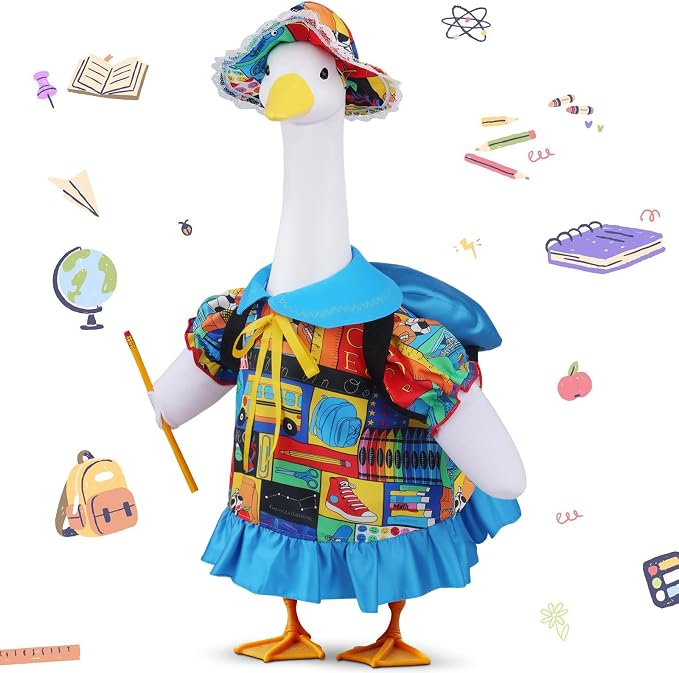 Cute Students Goose Outfits, 23 inch Back to School Porch Goose Outfit, First Day of School Goose Clothes for Classroom Decor, Outdoor Lawn, Yard, Patio
