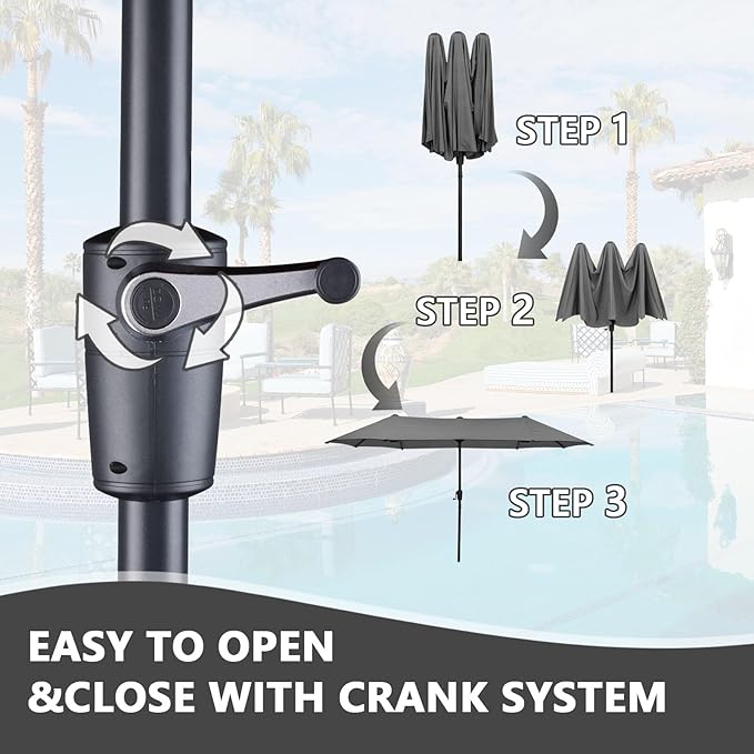 13Ft Large Patio Umbrella Outdoor Double-Sided Market Umbrella w/Easy Crank for Yard, Poolside, Deck, Gray