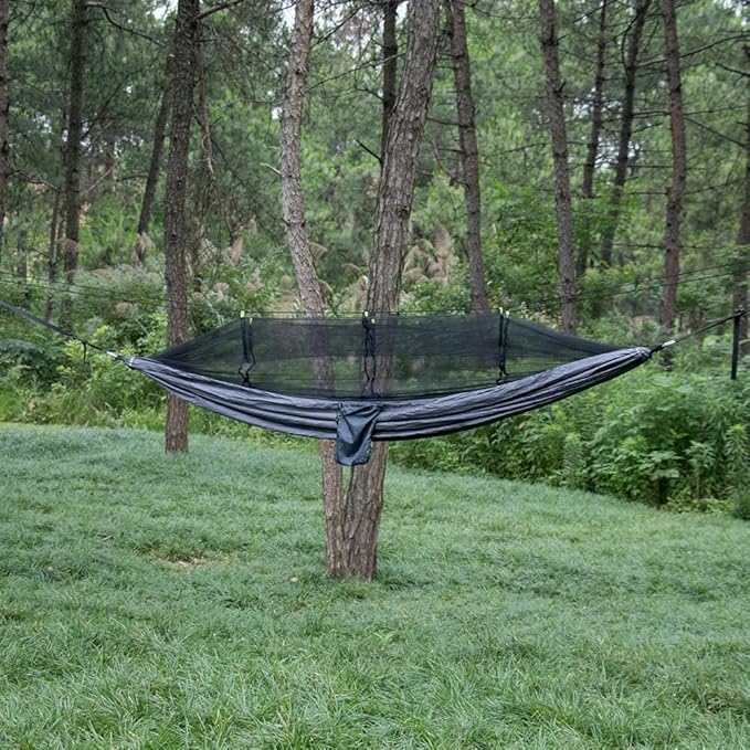 Swing Set Camping Hammock with Net, Lightweight Parachute, Outdoor Nylon Net Hammock Camping Swing Seat (Color : Orange Gray)