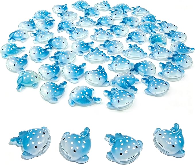 50Pcs Blue Whale Shark Resin Statue, Mini Sharks for Terrarium Decor, Garden Landscapes, Moss Scenes, Desk Miniatures, Whale Shark Decor Resin Art, Miniature Animal Figure Collectible
