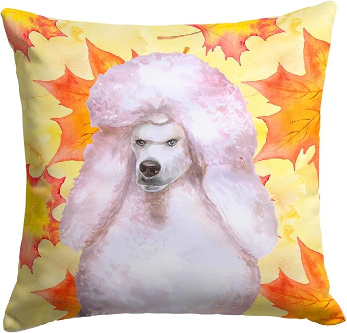 Caroline's Treasures BB9978PW1414 White Standard Poodle Fall Fabric Decorative Pillow, Yellow Machine Washable, Indoor Outdoor Decorative Pillow for Couch, Bed or Patio, 14Hx14W