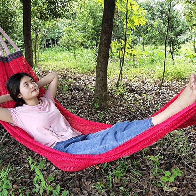 Outdoor Travel Hammock, Portable Camping Hammocks, Outdoor Sport Hammock, Mesh Net Nylon Rope Sleeping Bed with Tree Straps Travel Bag for Garden Beach Yard Travel