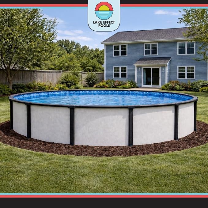 Lake Effect Pools 'Fiji' 21 ft Round Above Ground Swimming Pool | 52 Inch Resin Protected Steel Sided Walls | Bundle Includes: 25 Gauge Unibead Liner & Widemouth Skimmer