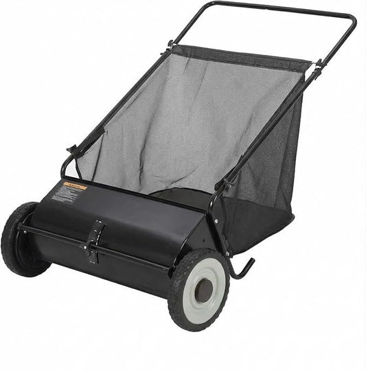 Takywep 26-Inch Push Lawn Sweeper, Anti-Rust Steel Frame, 4 High-Density Brushes, Adjustable Height, 7 Cu.Ft Collection Bag for Yard Debris (Black)
