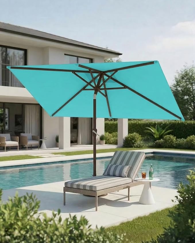6.5x10FT Patio Umbrella, Outdoor Umbrella with Push Button Tilt and Crank, 8 Sturdy Ribs, UV Protection & Waterproof Market Umbrella for Pool, Backyard, Beach,Deck (Peacock Blue)