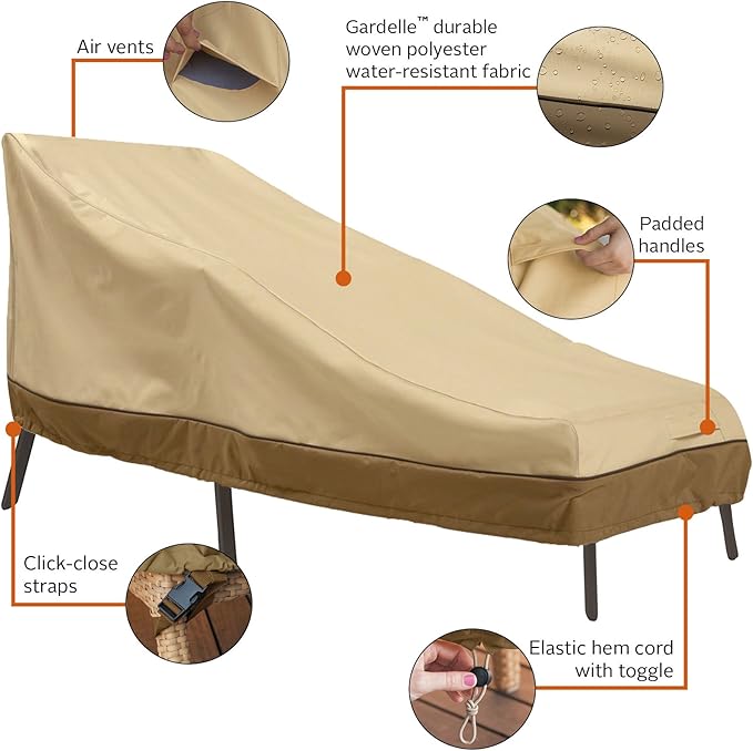 Classic Accessories Veranda Water-Resistant 66 Inch Patio Chaise Lounge Cover, 2 Pack, Patio Furniture Covers