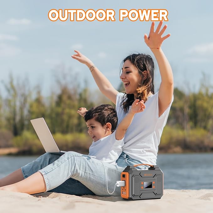 300W Portable Solar Generator Power Station with Foldable Solar Panel 60W, 120W Solar Power Bank with AC Outlet 110V for Camping Smart Devices RV Van Home Use Outdoor Adventure with Solar Charger