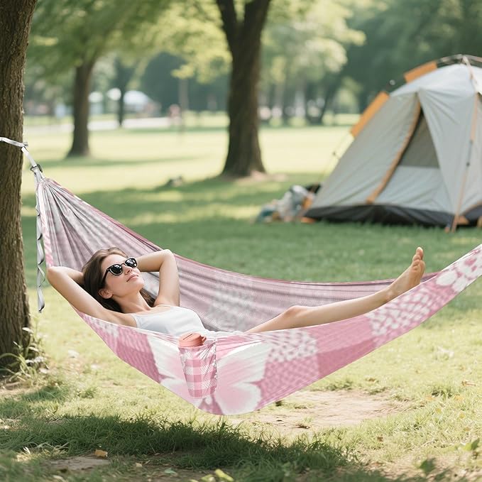 Lovely Pink Lace Butterfly Plaid 330lb Capacity Hammocks with Tree Straps Rope Hammock for Outside Patio Backyard Poolside hamaca para Camping 0 a 24 Meses