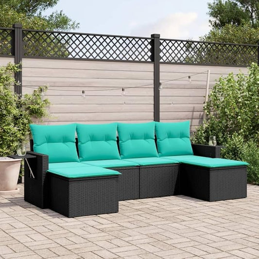 6 Piece Patio Sofa Set with Cushions, Patio Conversation Set Sectional Sofa Outdoor Dining Sets Garden Lounge Set for Negotiation Area Garden Poolside Piazza Black Poly Rattan
