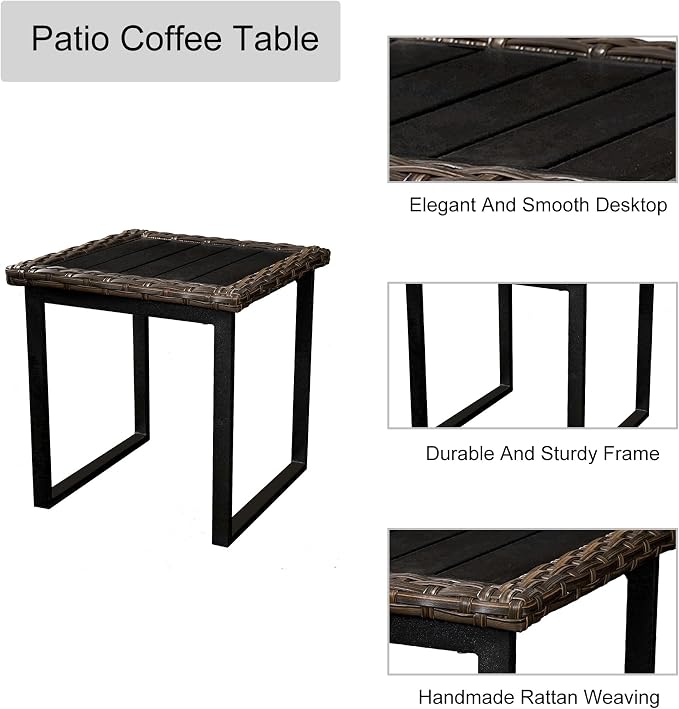 LOKATSE HOME Patio Outdoor Side End Table 22" Metal Rattan Square Bistro Dining Furniture for Poolside，Balcony, Garden