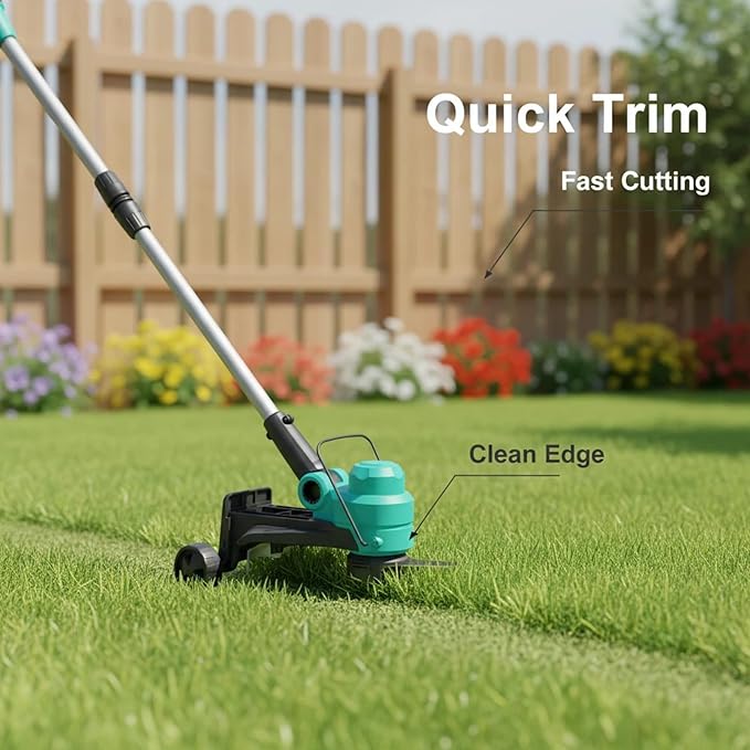 IDEALHOUSE 20V Cordless String Trimmer/Edger, 2-in-1 Weed Trimmer with Guide Wheel for Clean Edges, 12" Cutting Swath, Adjustable Length, Includes 8 Spools, Black & Lake Blue