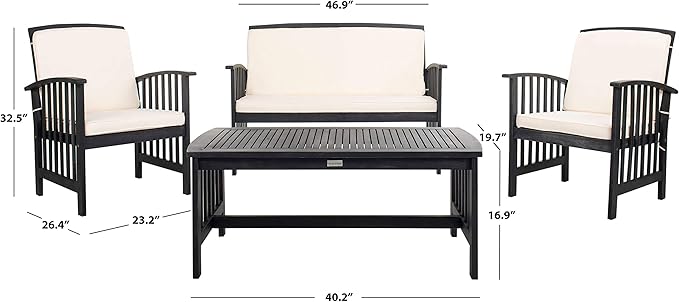 SAFAVIEH Outdoor Collection Rocklin Black/ White Cushions 4-Piece Conversation Patio Set