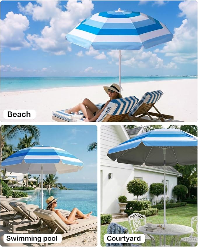 paramondo Beach Umbrella with Sand Anchor, Ultimate Adjustable Shade with Tilt & 360° Rotation, Portable 6FT Round Umbrella with Carry Bag, Windproof for Pool Patio Beach