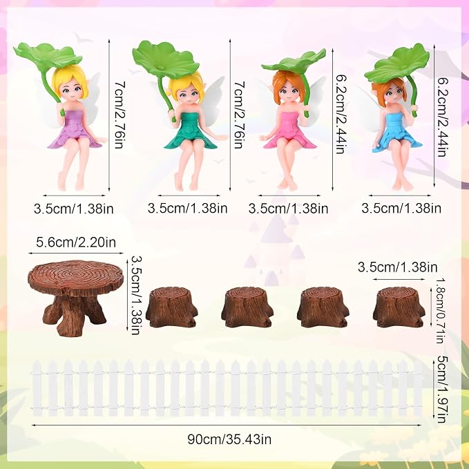 10 PCS Fairy Garden Accessories Included Miniature Table and Chairs Set White Mini Fence Tiny Fairies Figurines Fairy, Garden Furniture Ornaments Kit for Craft Dollhouse Outdoor Decoration