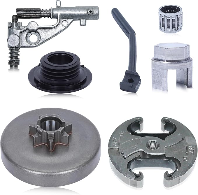 Adefol .325" 7T Clutch Drum Oil Pump Kit & Clutch Removal Tool for Husqvarna 455 460 Rancher Chainsaw with Oil Pump Pressure Line Worm Gear Replacement Parts for 537291702, 537110503