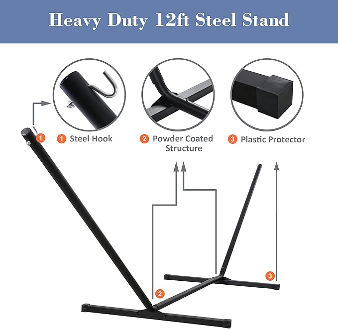 SUNCREAT 2 Person Outdoor Hammock with Curved Spreader Bar for Outdoor, Black Extra Large Hammock Bag Carrying Bag