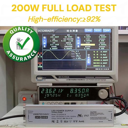 24V DC Power Supply 200W - Ultra Slim LED Driver Low Voltage Transformer with 3-Prong Plug & 3.3ft Cable, IP67 Waterproof for LED Strip Lights, Outdoor Lighting