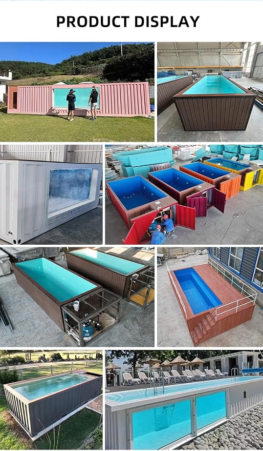 20/40FT Container Swimming Pool with SPA System, Luxury Above Ground Prefab Modular Steel Pool with Glass Window, Smart Temperature Control, Filtration & LED Lighting for Backyard Resort Hotel Villa