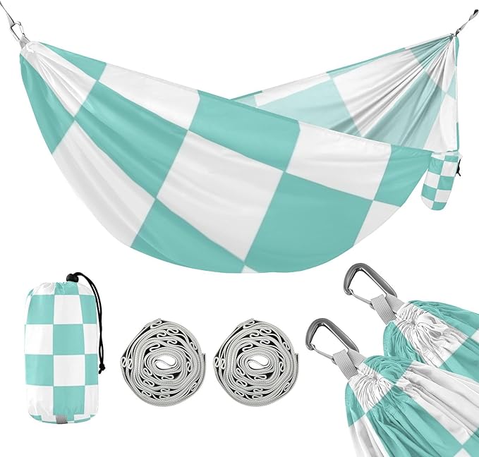 Green and White American Plaid 330lb Capacity Camping Hammock with Portabl Carry Bag Portable Hammock for Patio Backyard Lounge Base hamacas para adultos 2 Personas