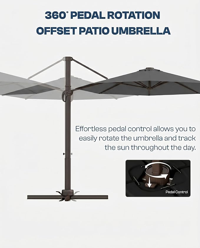 11 FT Round Cantilever Umbrella,Easy Tilt, Fade Resistant & 360° Rotation, Offset for Pool Deck Backyard Patiocharcoal gray (Base not Included)