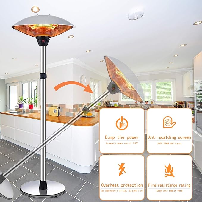 Patio Heaters for Outdoor - Stainless Steel Outdoor Heater 3 Levels Adjustable Power Waterproof, Dump Power Off Outdoor Heaters for Patio