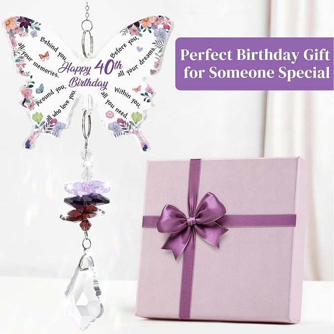 Funnli 40th Birthday Gifts Women, 40th Birthday Decorations Suncatcher | 40 Year Old Bday Gift for Friends Sister Mom Grandma Window Hangings Home Decoration, 40th Birthday Decorations for Women
