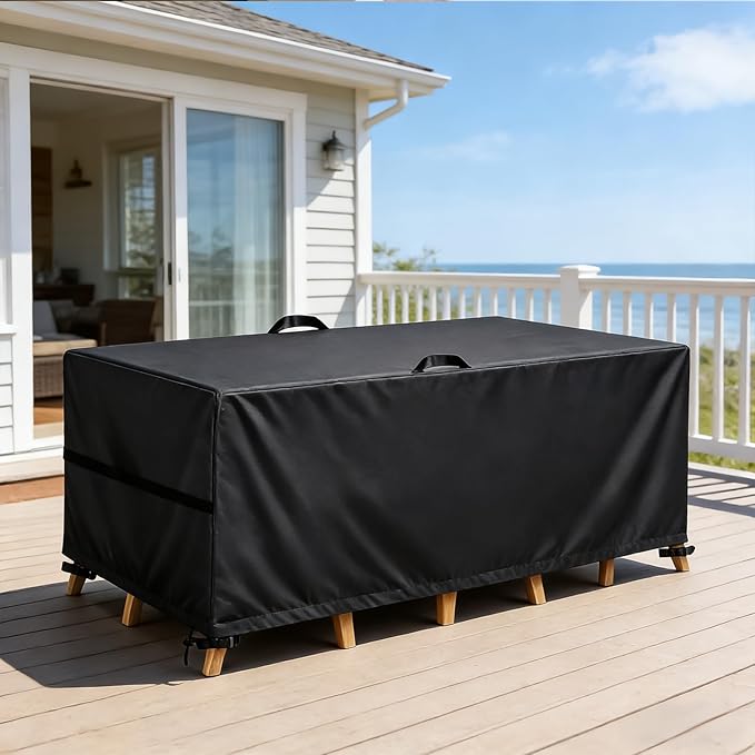 LBTING Patio Furniture Cover, Outdoor Table Chair Sofa Desk Covers 89L x 59W x 28H Inches, 420D Waterproof Windproof Dust-proof UV-Resistant Furniture Cover - Black